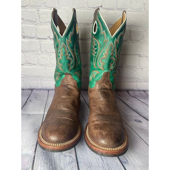 Justin Mens Bent Rail Boot America Cow Foot Double Stitched Wide Round Toe 9 - Picture 2 of 10